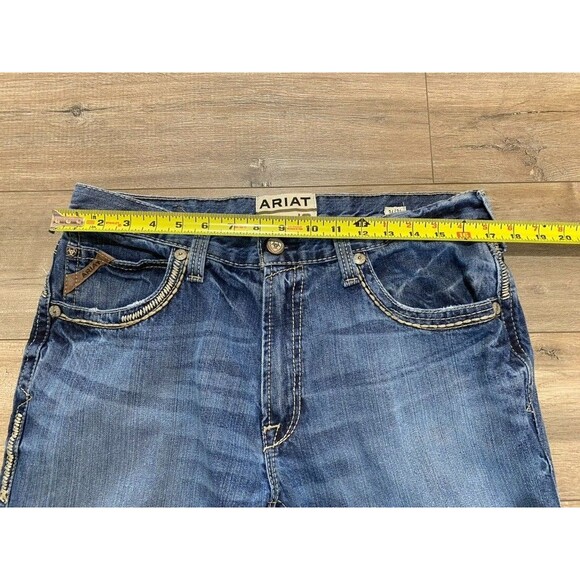 Ariat M5 Straight Mens 34X36 Tall Western Embroidered Stitch Blue Jeans Whiskers - Picture 5 of 10